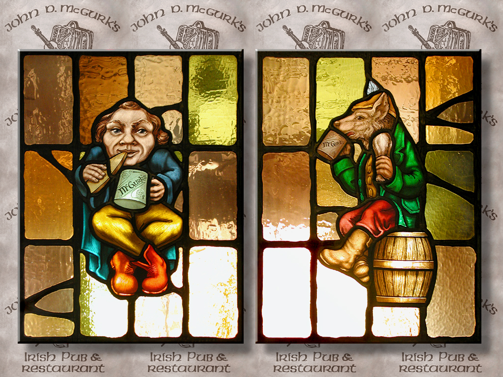 McGurk's Man And Wolf Stained Glass Artwork...