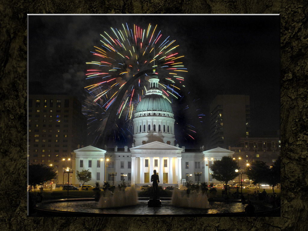 Arch and Courthouse With Fireworks #1...